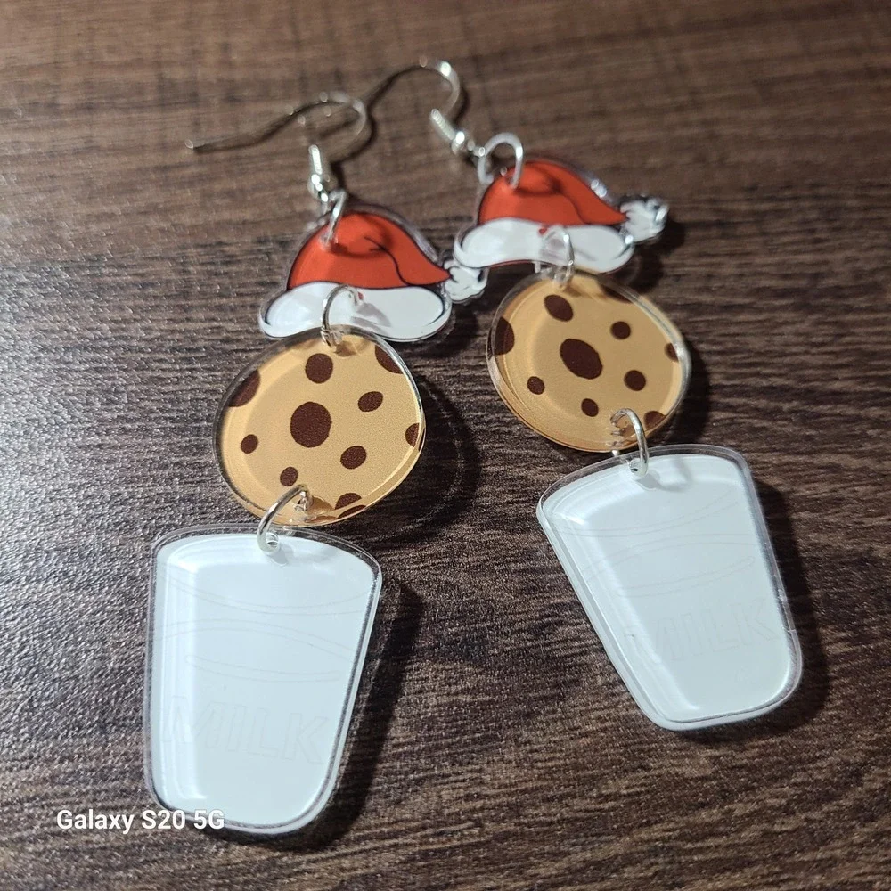 Cute Santa Hat Cookie Milk Dangle Earrings Fun Christmas Holiday Gift‎ NEW